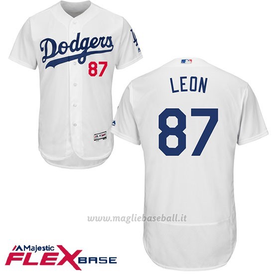 Maglia Baseball Uomo Los Angeles Dodgers 87 Jose De Leon Bianco Flex Base